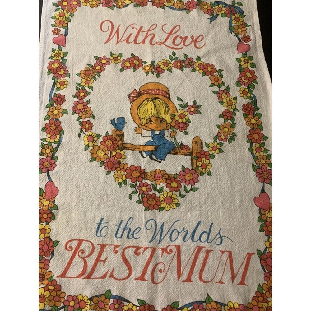 Vintage Retro Colored Cotton Dish Towel "With Love to the World's Best Mum"